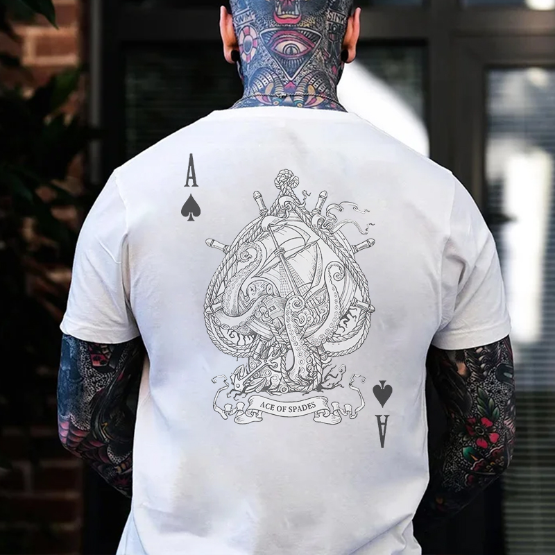 ACE OF SPADES Vintage Poker A White Print T-shirt
