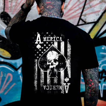 AMERICA USA Flag Ace Of Spades Skull Print Men's T-shirt