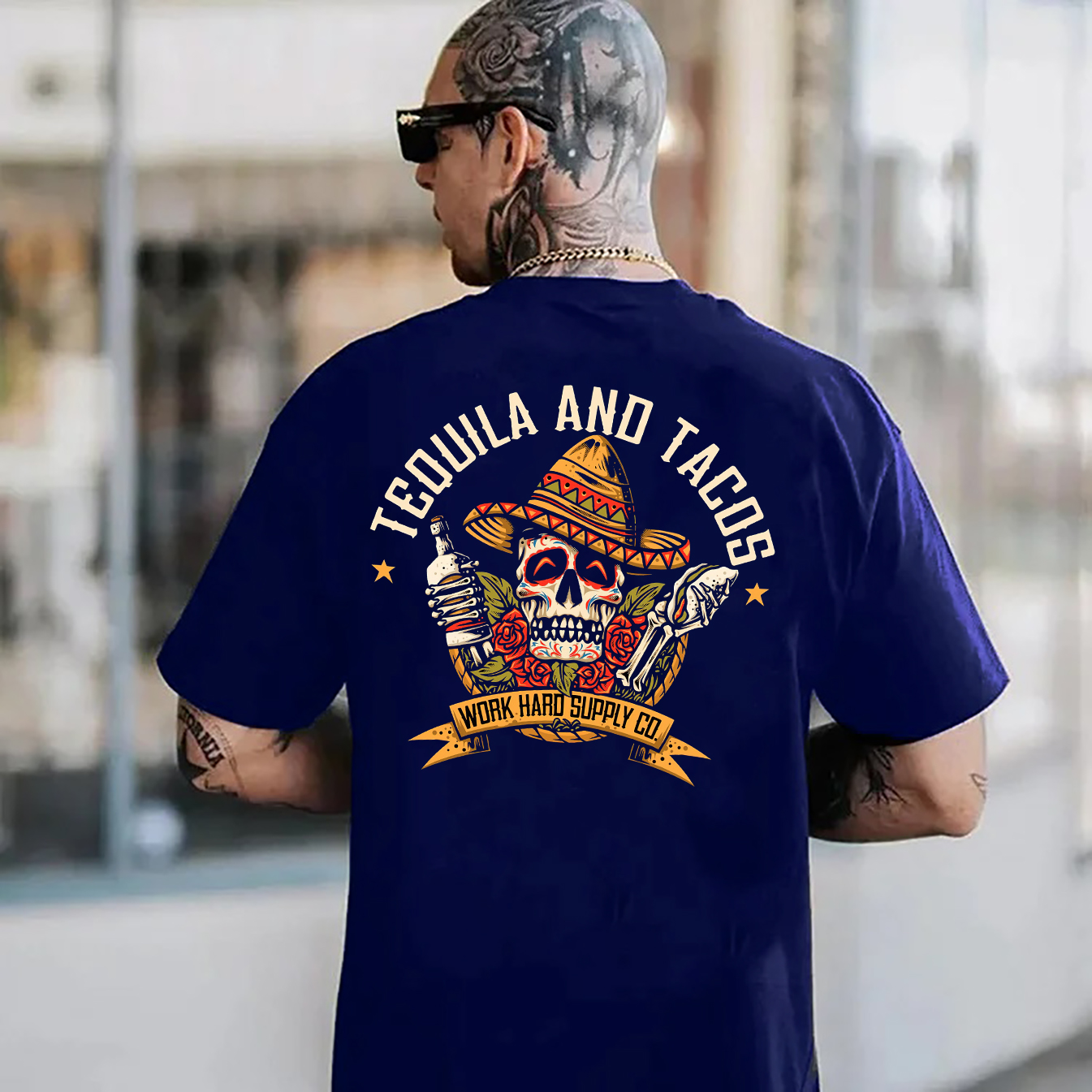 TEQUILA AND TACOS Skull and Roses Black Print T-Shirt