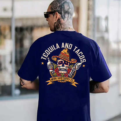 TEQUILA AND TACOS Skull and Roses Black Print T-Shirt