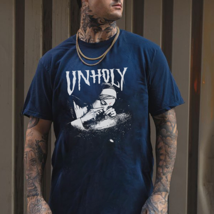UNHOLY Nun Smoking Dark Style Black Print T-shirt