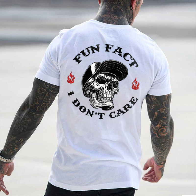 FUN FACT I DON'T CARE Skull Print Men's T-shirt