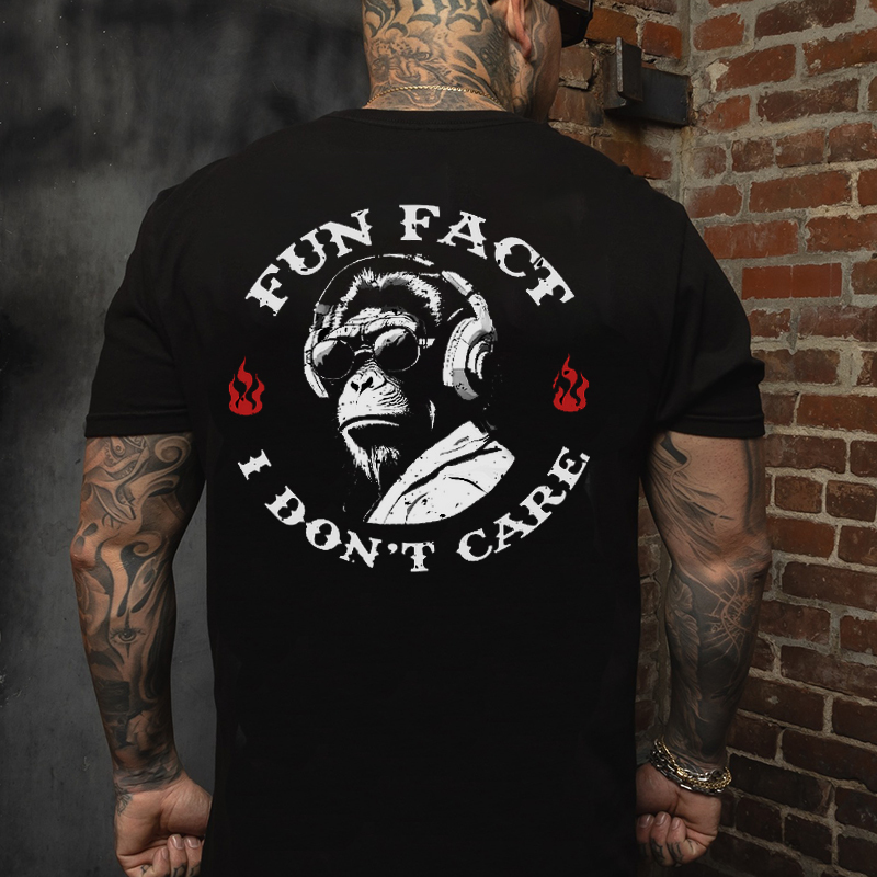 FUN FACT I DON'T CARE Chimpanzee With Headphones Print Men's T-shirt