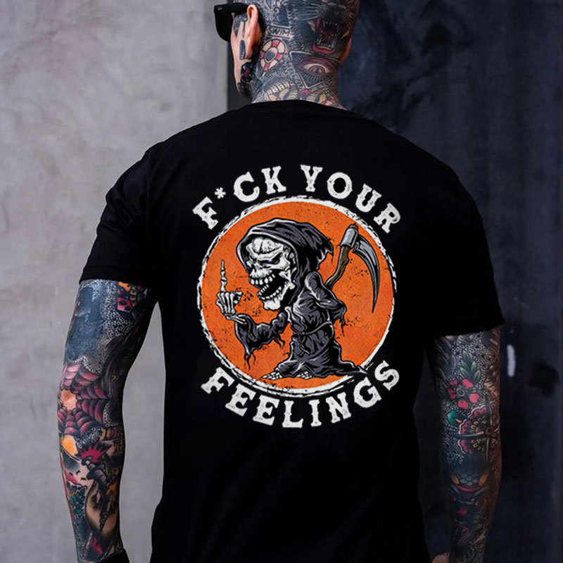 FUCK YOUR FEELINGS Skeleton Print Men's T-shirt