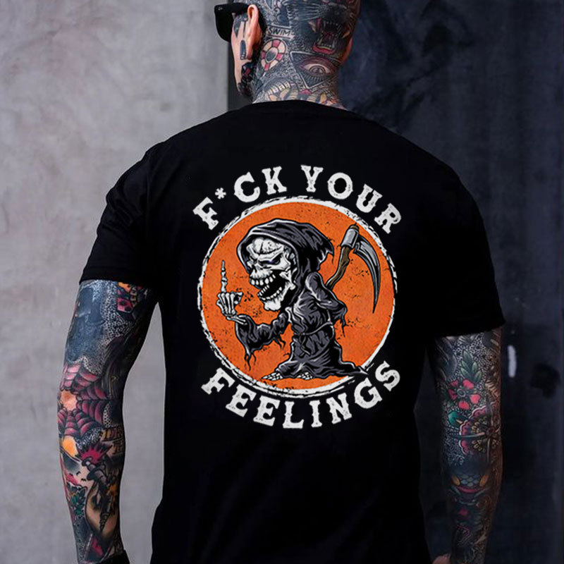 FUCK YOUR FEELINGS Skeleton Print Men's T-shirt