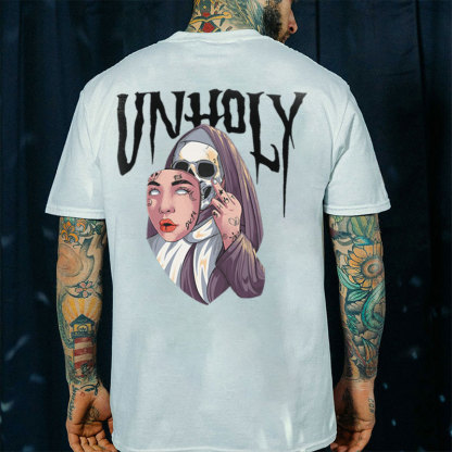 UNHOLY Human Skin Mask Skeleton Black Print T-shirt