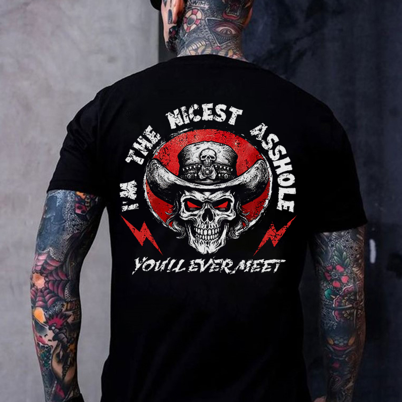 I'M THE NICEST ASSHOLE Cowboy Skull Print Men's T-shirt