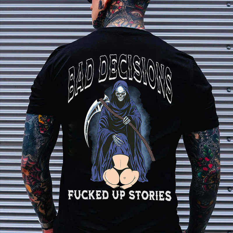 BAD DECISIONS FUCKED UP STORIES Oral Sex With Skeleton Print Men's T-shirt