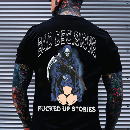 BAD DECISIONS FUCKED UP STORIES Oral Sex With Skeleton Print Men's T-shirt