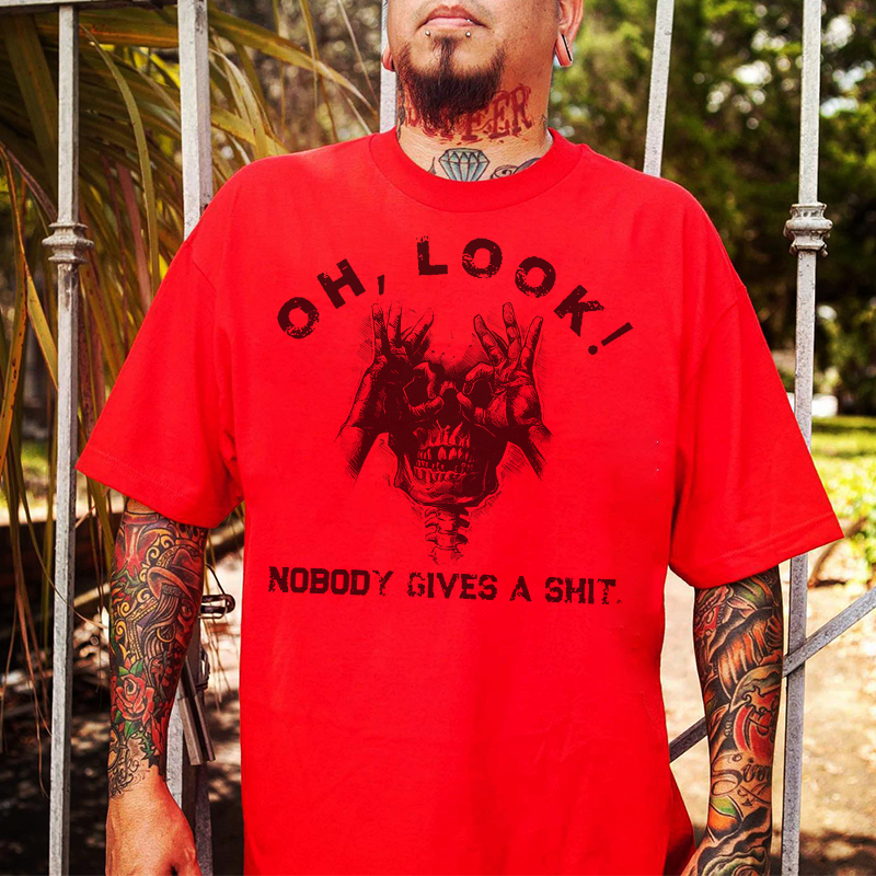 OH LOOK NOBODY GIVES A SHIT Skull With OK Print Men's T-shirt