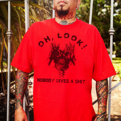 OH LOOK NOBODY GIVES A SHIT Skull With OK Print Men's T-shirt