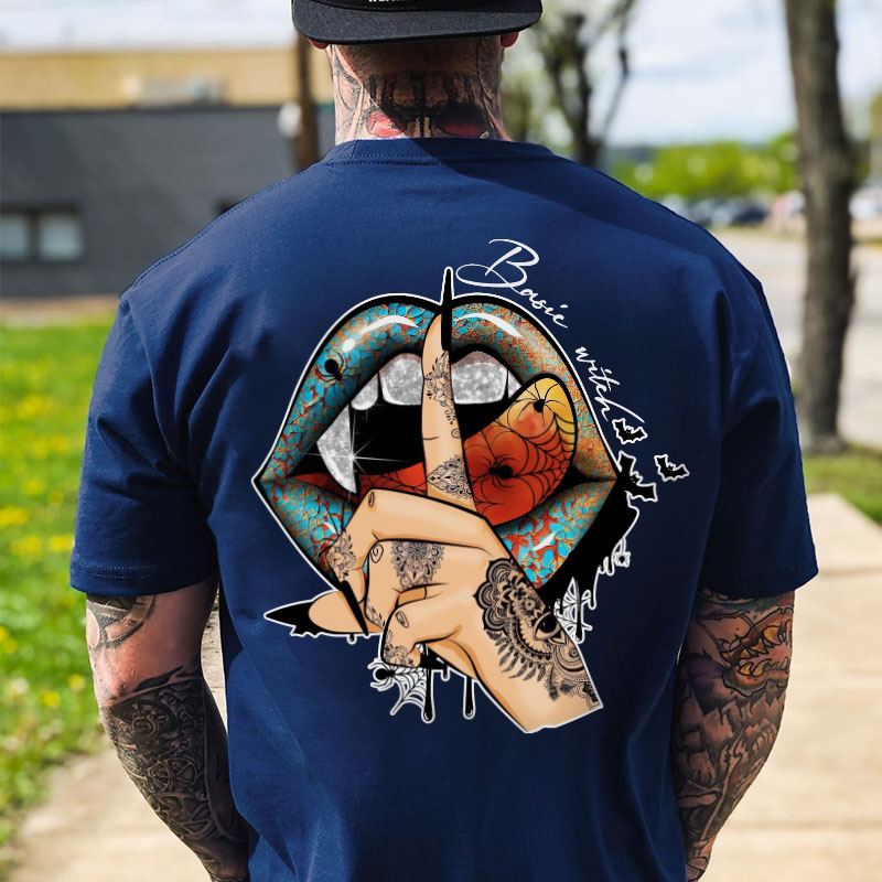 Keep Silence Gothic Style Lips Print Men's T-shirt