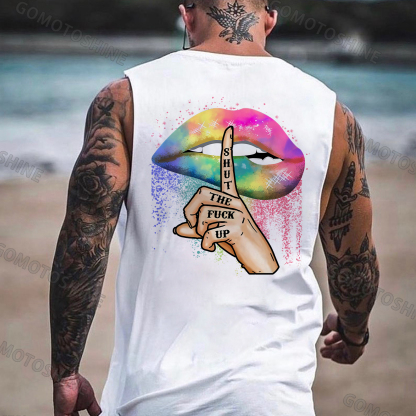 SHUT THE FUCK UP Iridescent Lips Print Men's Vest