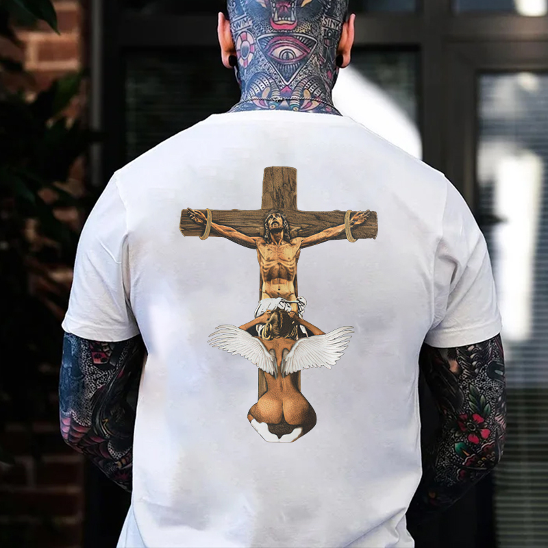 Angel Has Oral Sex with Sinner Bad Religion Black Print T-shirt