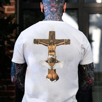 Angel Has Oral Sex with Sinner Bad Religion Black Print T-shirt