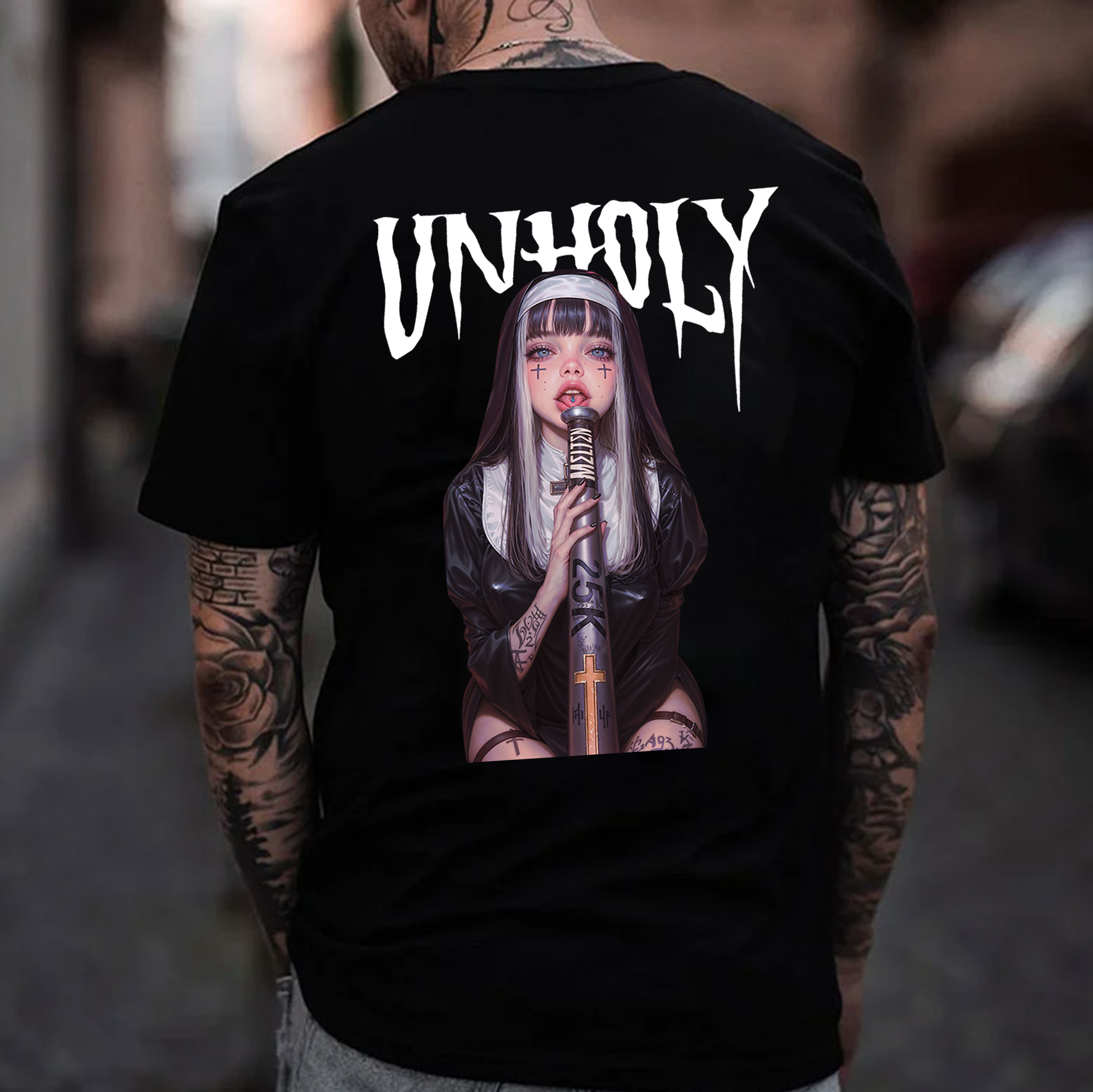 UNHOLY Tattooed Nun Print Men's T-Shirt