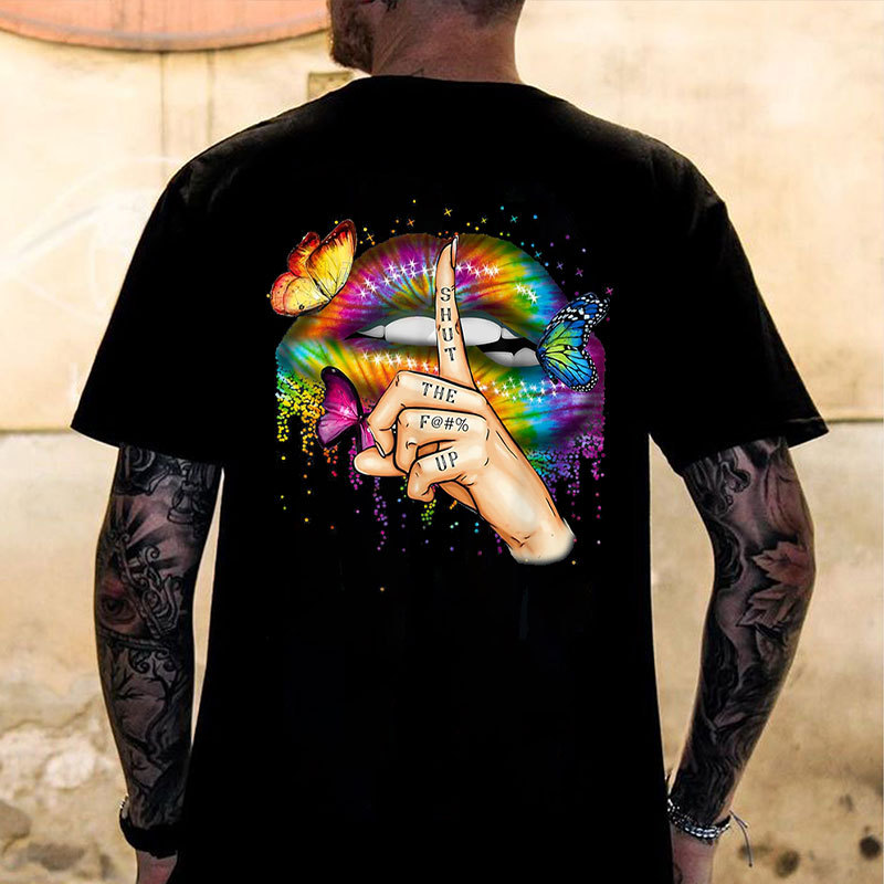 SHUT THE FUCK UP Iridescent Lips Print Men's T-Shirt