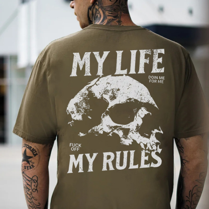 MY LIFE MY RULES Skull Print Men's T-Shirt