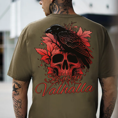 SEE US IN VALHALLA Crow&Skull Print Men's T-Shirt