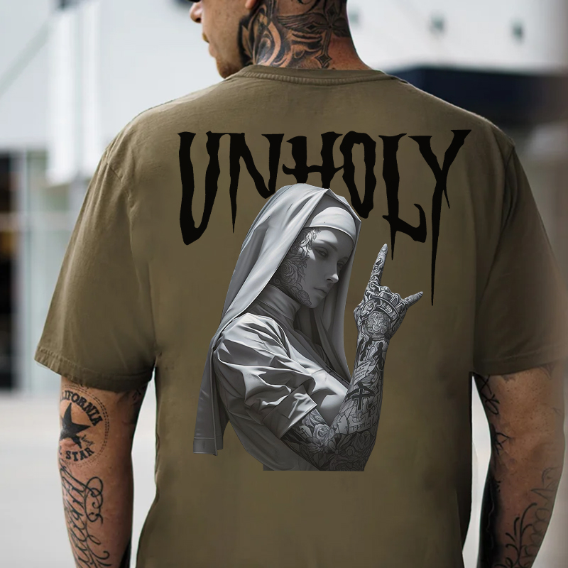 UNHOLY Tattooed Nun Print Men's T-Shirt