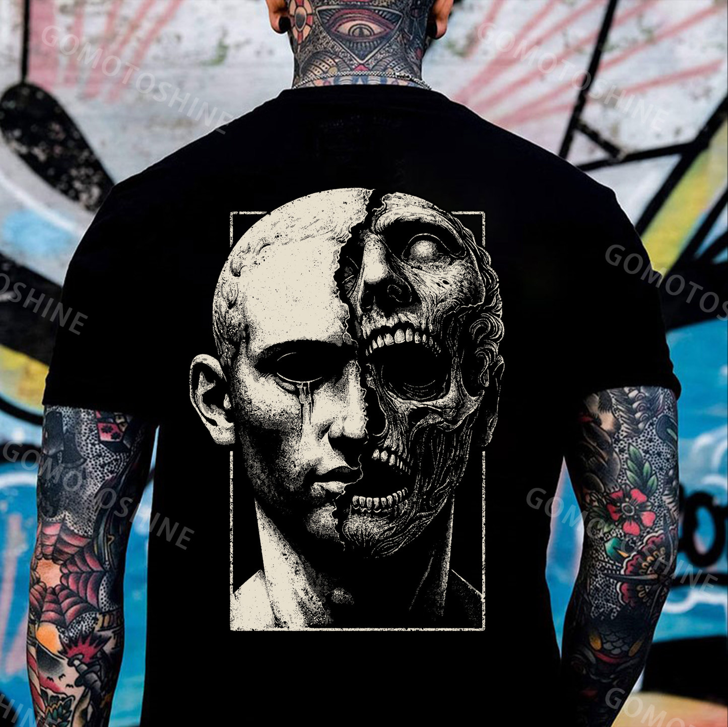 Mutated Skull Print Men's T-Shirt