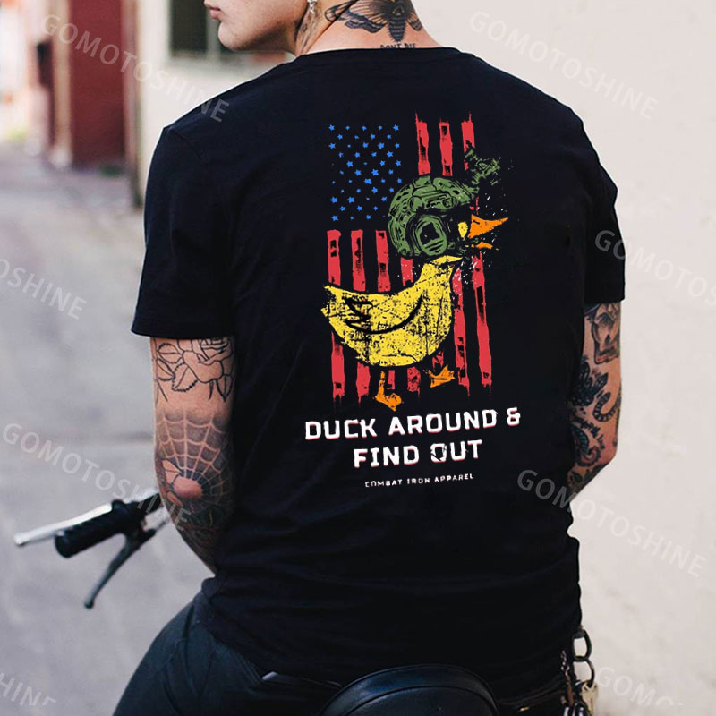DUCK AROUND & FIND OUT Helmet Duck Print Men's TShirt gomotoshine