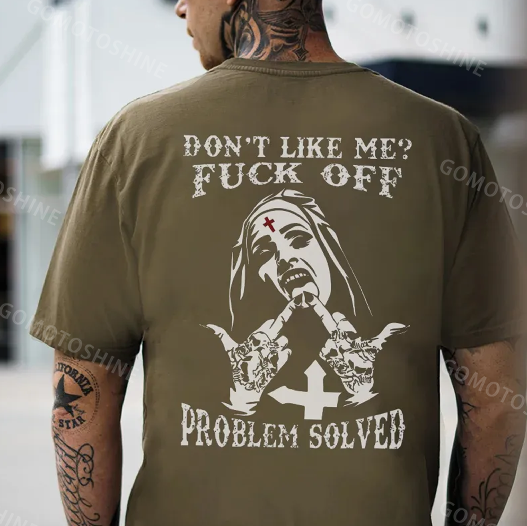 DON'T LIKE ME Defiant Nun Black Print T-Shirt