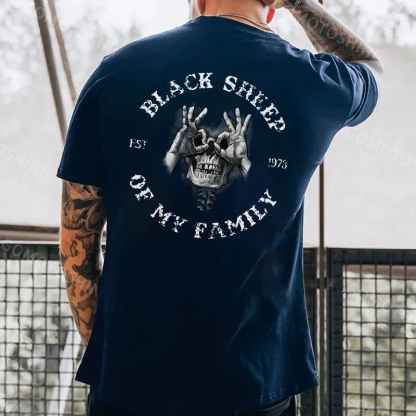 BLACK SHEEP OF MY FAMILY Skull Black Print T-Shirt Image - 7