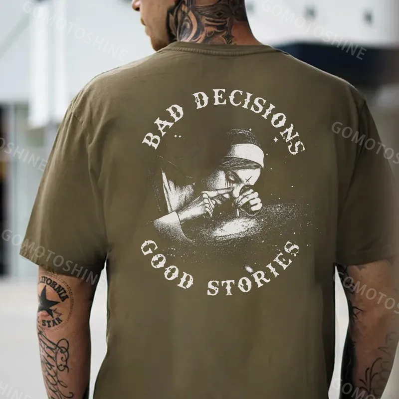 BAD DECISIONS GOOD STORIES Nun Smoking Black Print T-Shirt