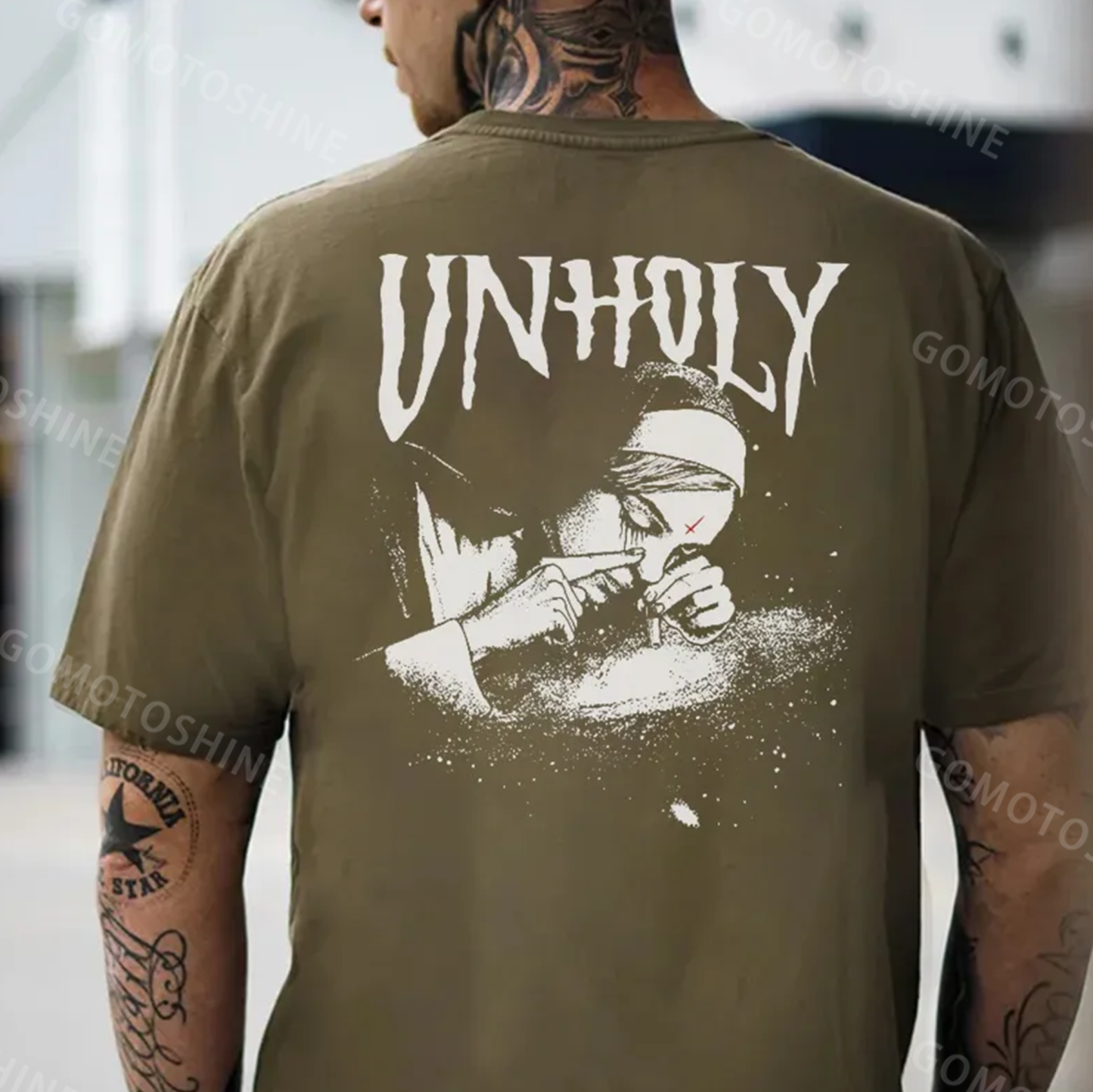 UNHOLY Nun Smoking Dark Style Black Print T-shirt
