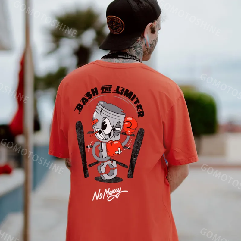 BASH THE LIMITER No Mercy Fighting Tool Man Graphic Black Print T-shirt