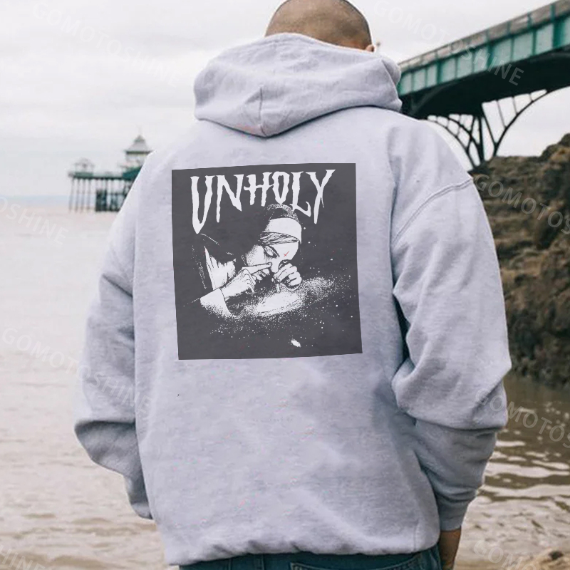 UNHOLY Nun Smoking Dark Style Black Print Hoodie