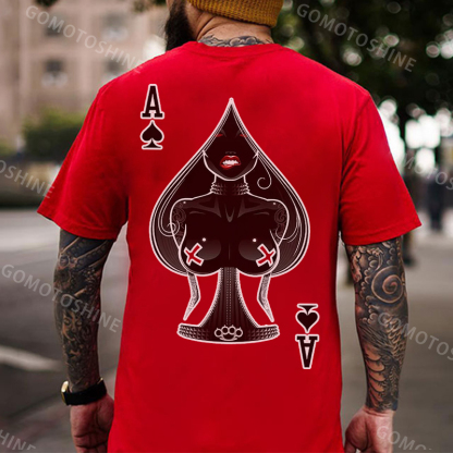 Poker A The Queen of Spades Sexy Nun White Print T-shirt