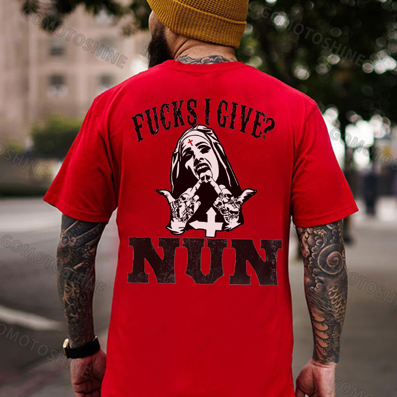 FUCKS I GIVE Uninhibited Nun Graphic Black Print T-shirt