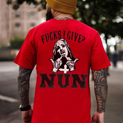 FUCKS I GIVE Uninhibited Nun Graphic Black Print T-shirt