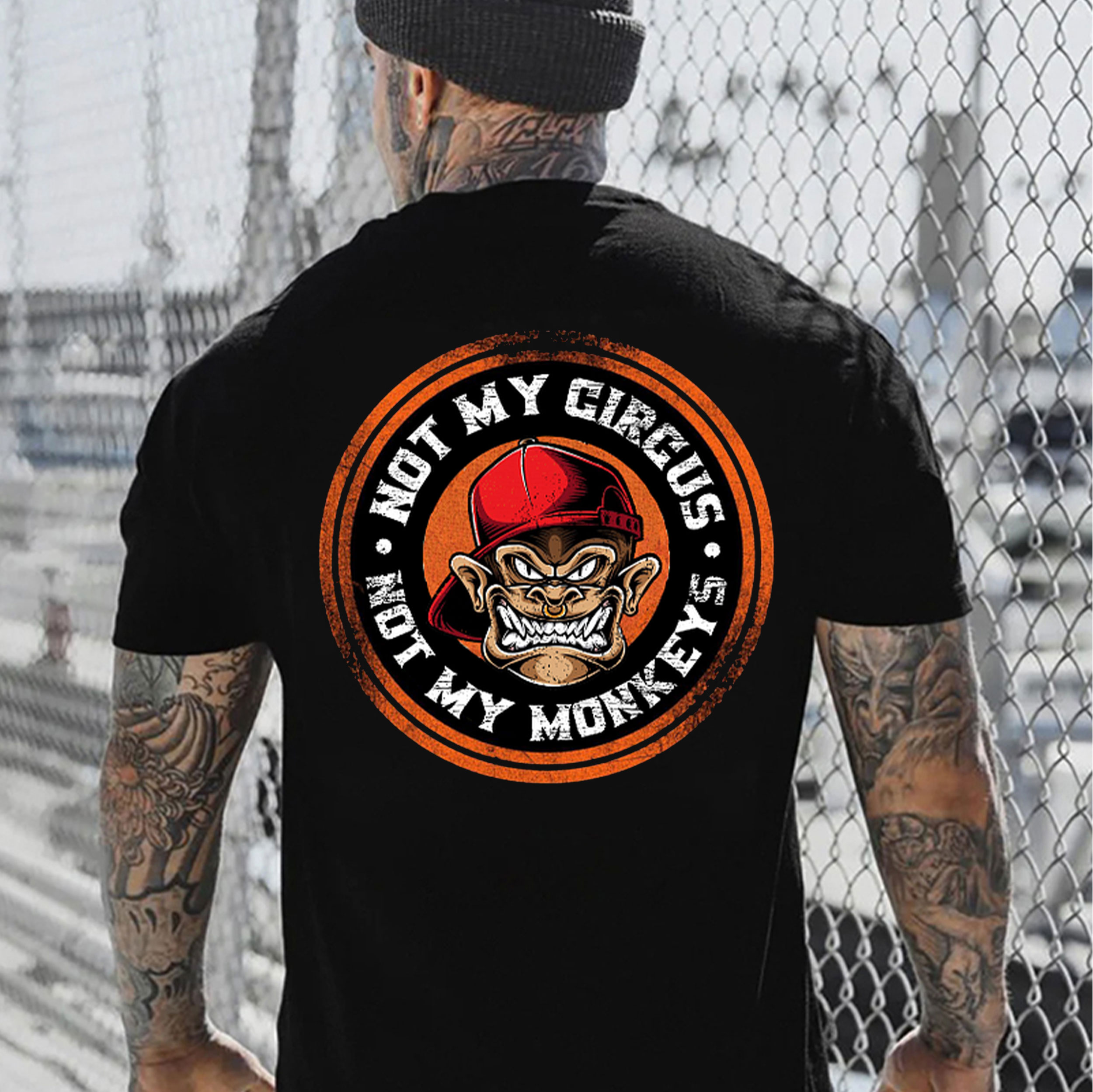 NOT MY CIRCUS NOT MY MONKEYS Black Print T-Shirt
