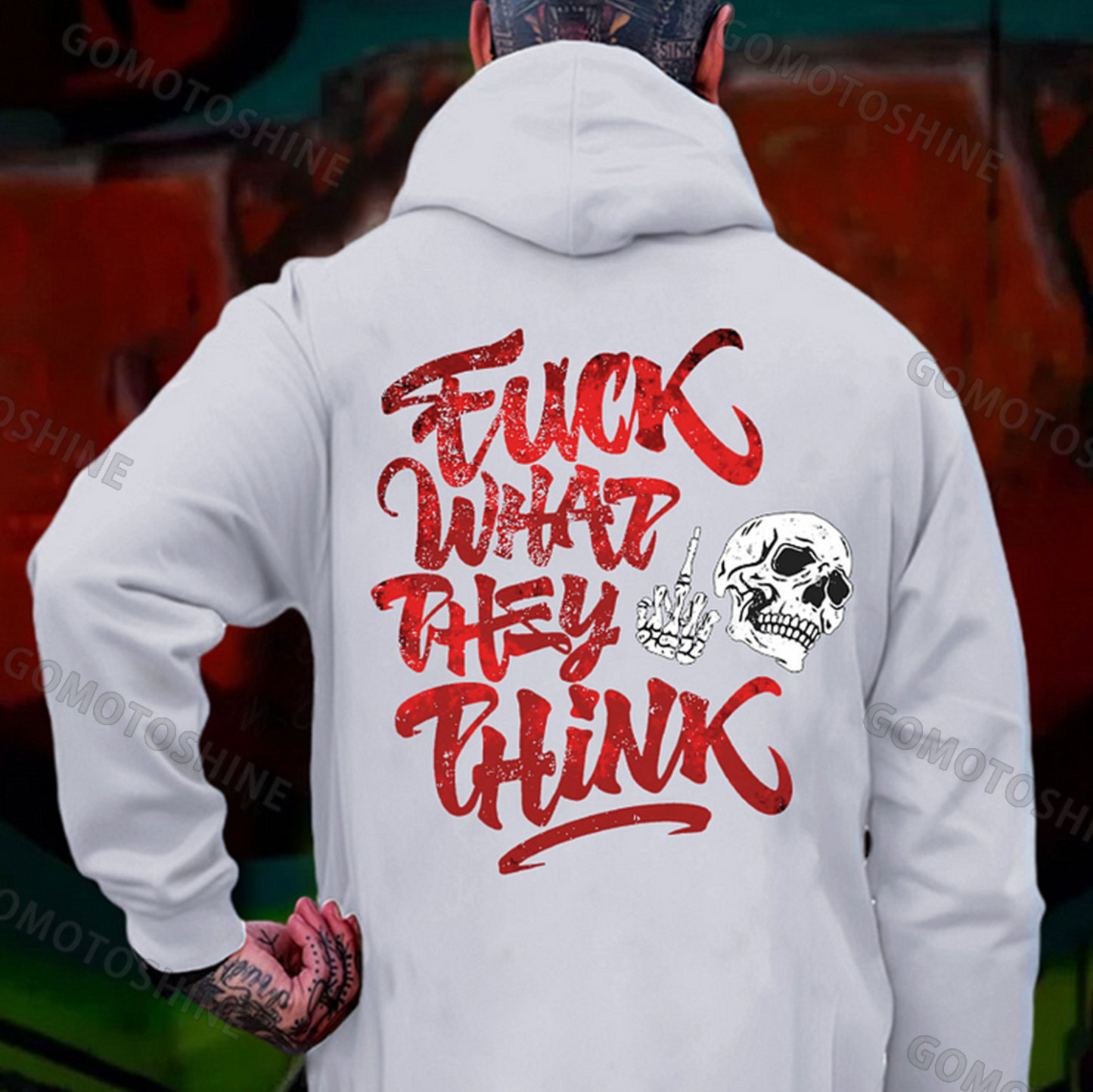 FUCK WHAT THEY THINK Bone Hand&Skull Print Men's Hoodie