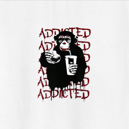 ADDICTED Skull Drinking and Eating Print T-Shirt