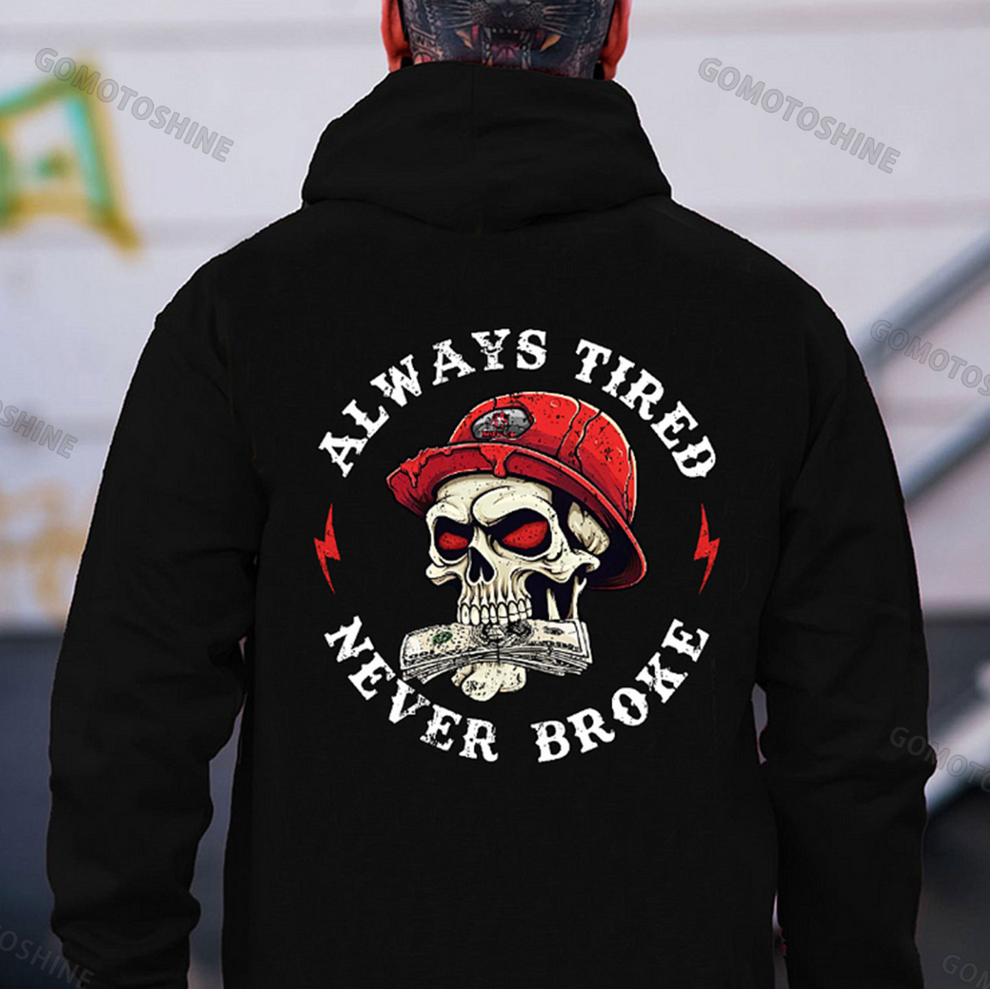 ALWAYS TIRED NEVER BROKE Skull&Money Print Men's Hoodie