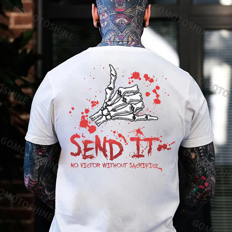 SEND IT NO VICTOR WITHOUT SACRIFICE Bone Hand Print Men's T-Shirt