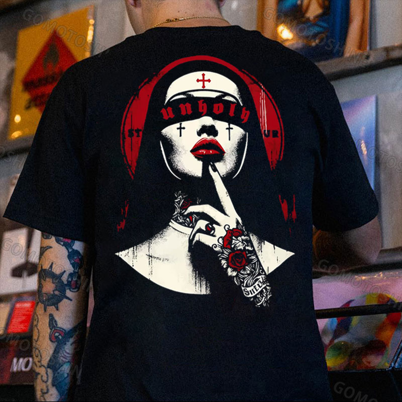 UNHOLY Sexy Tattooed Nun Print Men's T-Shirt