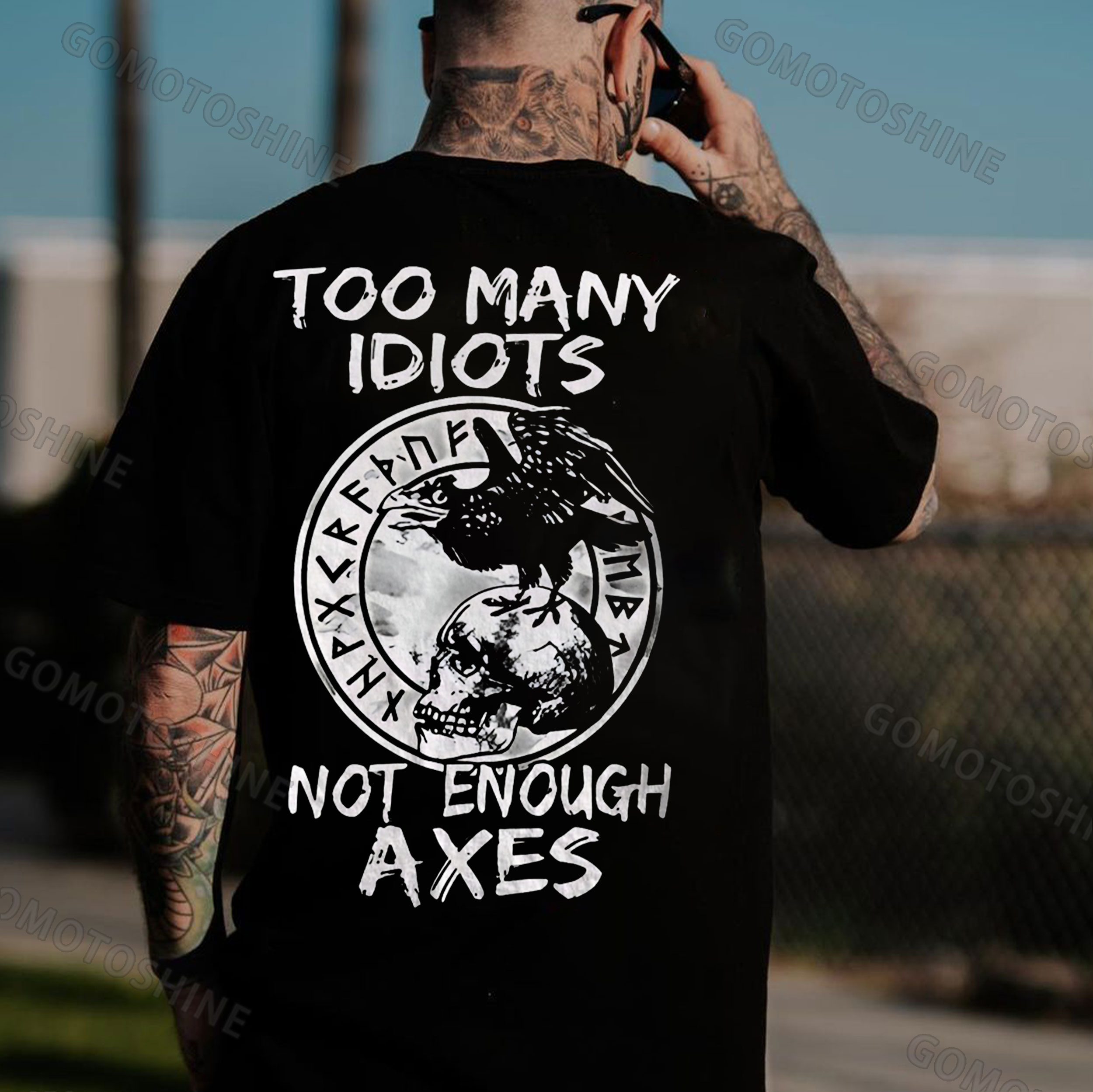 TOO MANY IDIOTS NOT ENOUGH AXES Skull&Crow Print Men's T-Shirt