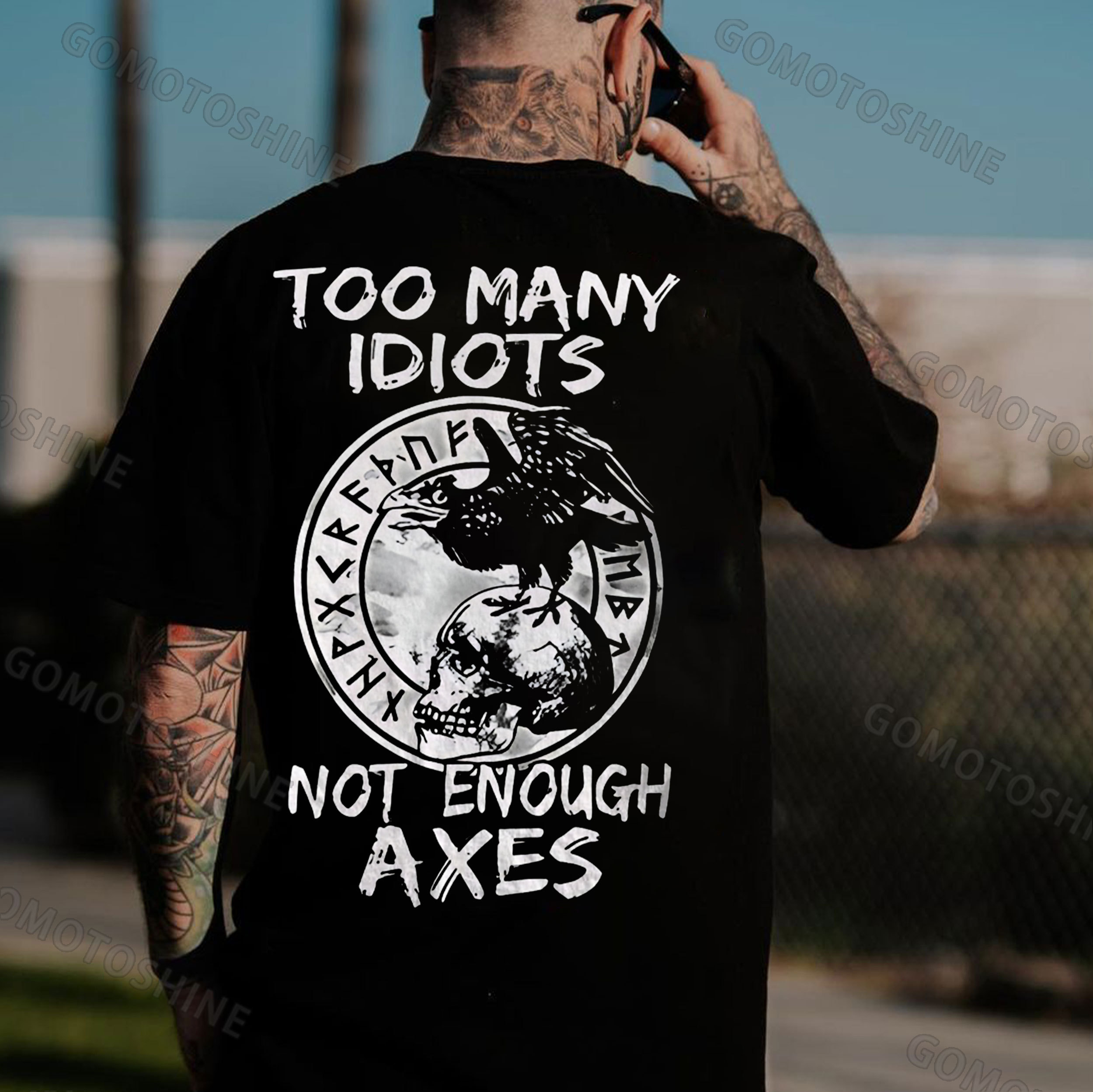 TOO MANY IDIOTS NOT ENOUGH AXES Skull&Crow Print Men's TShirt
