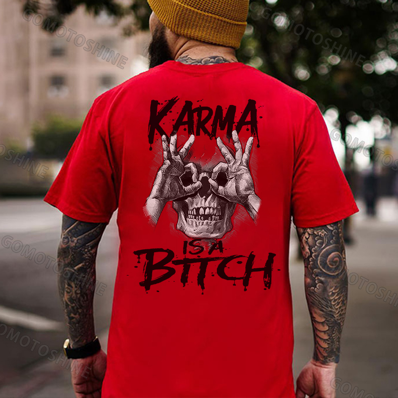 KARMA IS A BITCH Skull With OK Print Men's T-Shirt