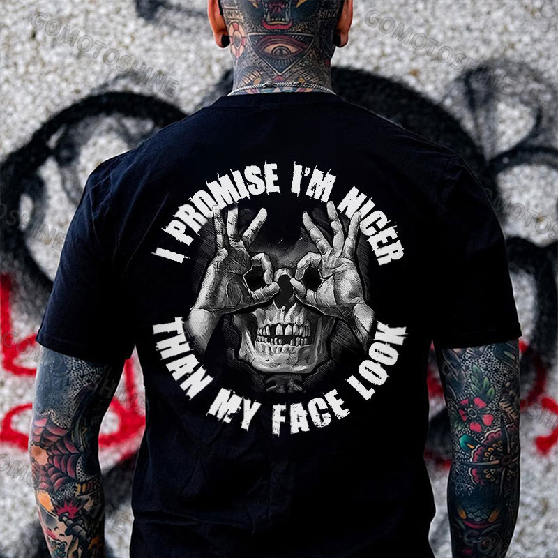 I PROMISE I'M NICER THAN MY FACE LOOK Skull With OK Print Men's T-Shirt