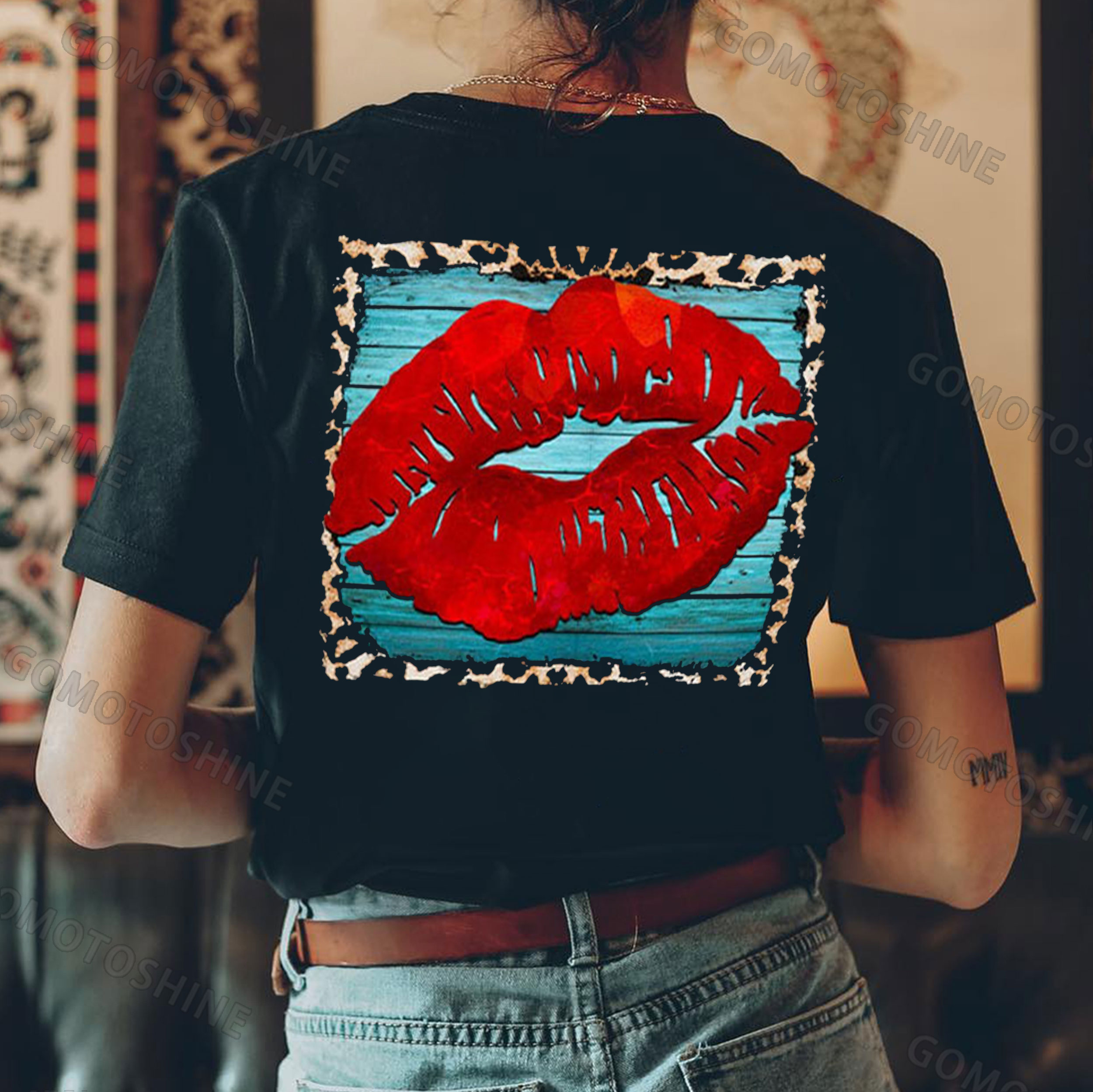 Big Red Lips Print Women's T-shirt