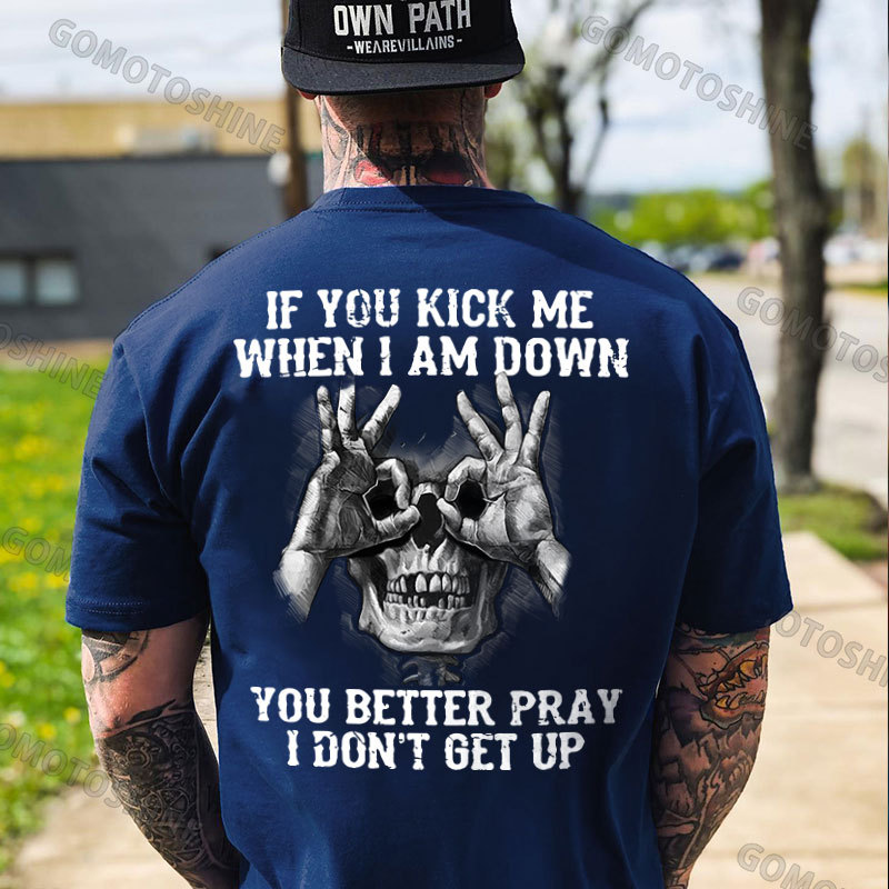 IF YOU KICK ME WHEN I AM DOWN Skull With OK Print Men's T-Shirt