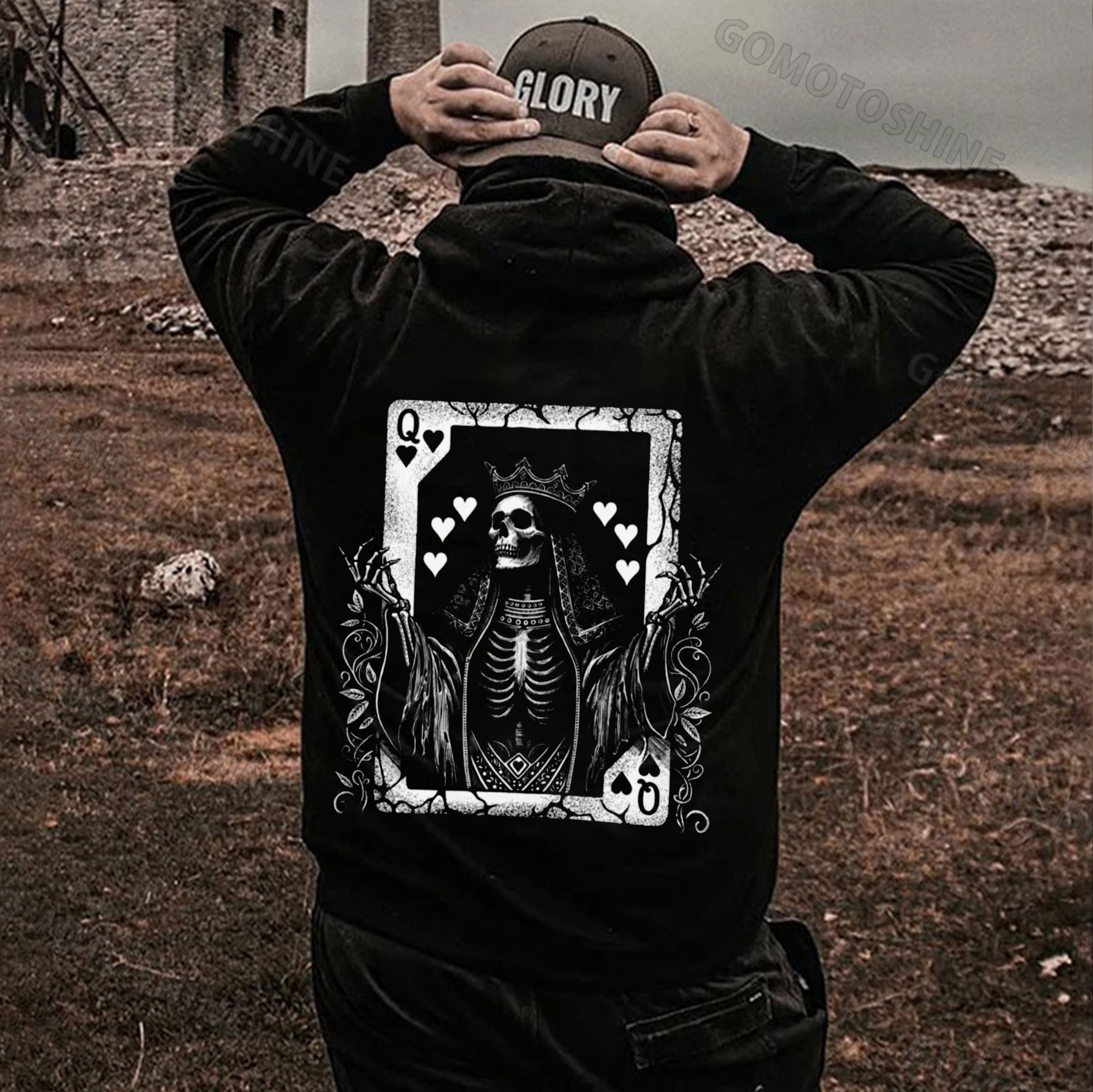 POKER Q Skeleton Queen Print Men's Hoodie