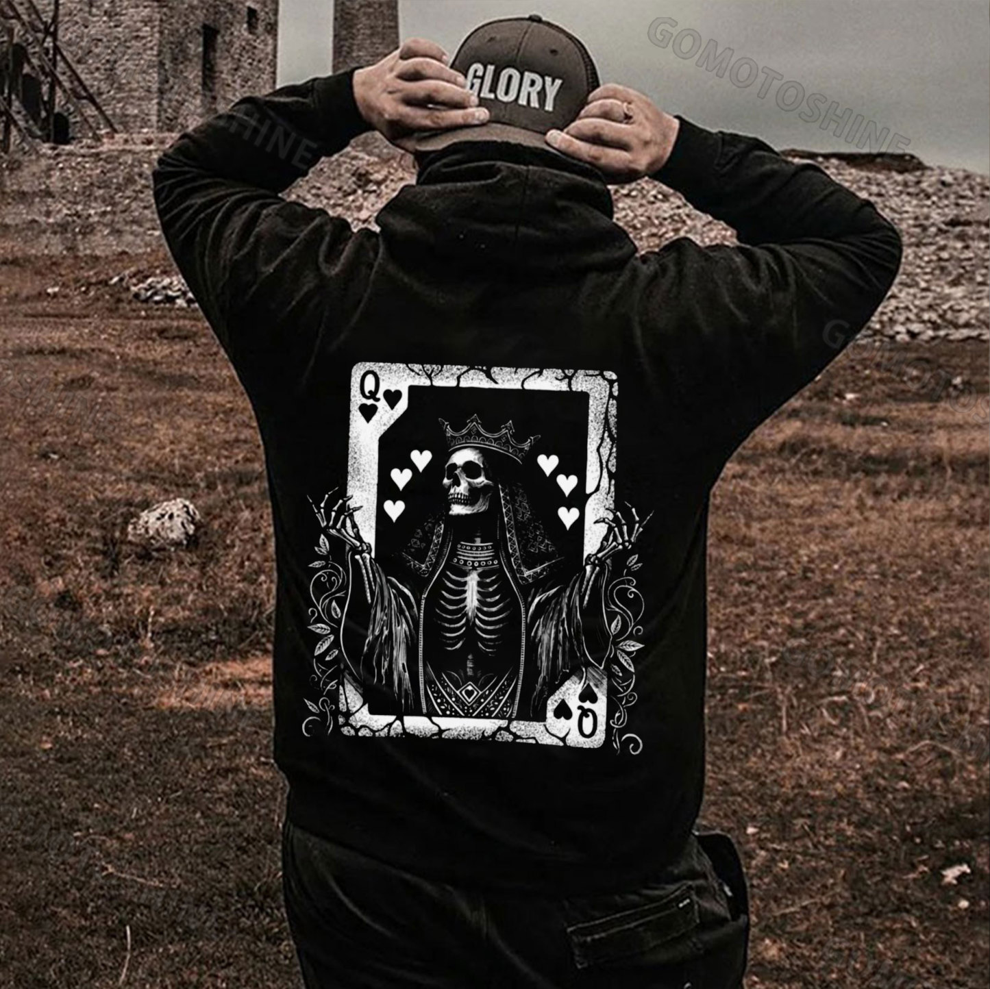 POKER Q Skeleton Queen Print Men's Hoodie