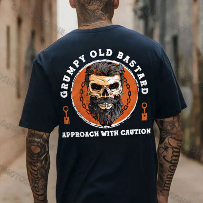 GRUMPY OLD BASTARD Skull With Beard Print Men's T-shirt